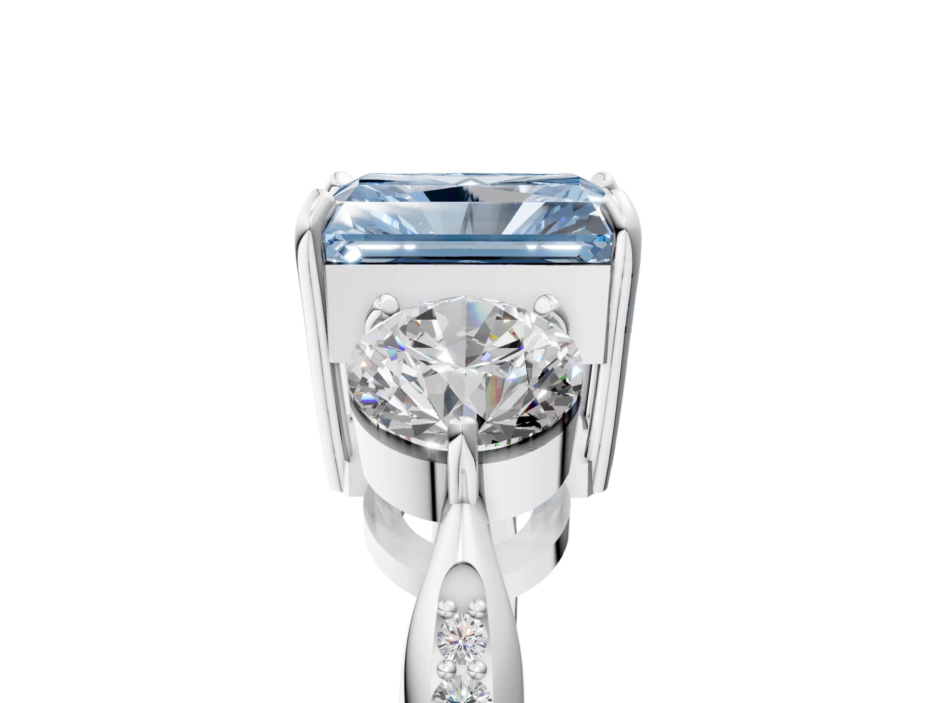 White gold Three-Stone Fancy Blue Radiant Cut Diamond Channel Set Engagement Ring with Prong Setting_17