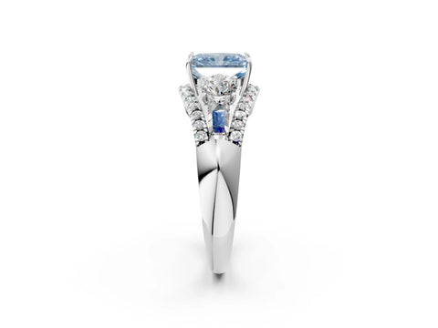 White gold Three-Stone Fancy Blue Radiant Cut Diamond Engagement Ring with Pave Band and Prong Setting_14