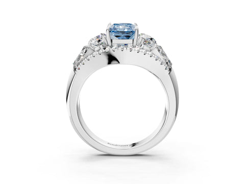 White gold Three-Stone Fancy Blue Radiant Cut Diamond Engagement Ring with Pave Band and Prong Setting_15