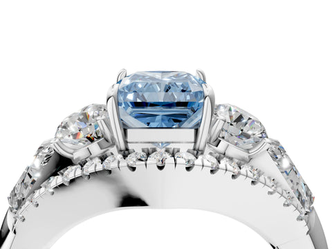 White gold Three-Stone Fancy Blue Radiant Cut Diamond Engagement Ring with Pave Band and Prong Setting_16
