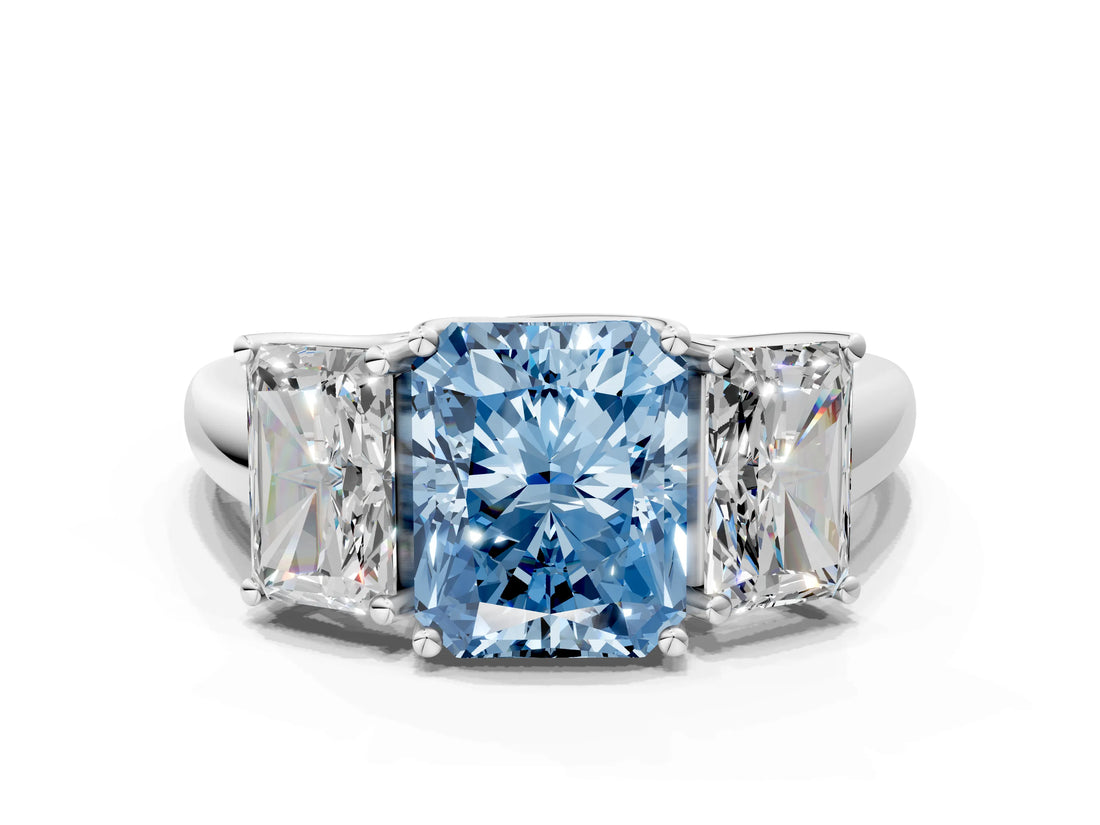 White gold Three-Stone Fancy Blue Radiant Cut Diamond Engagement Ring with Prong Setting_15