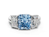 White gold Three-Stone Fancy Blue Radiant Cut Diamond Engagement Ring with Prong Setting_15