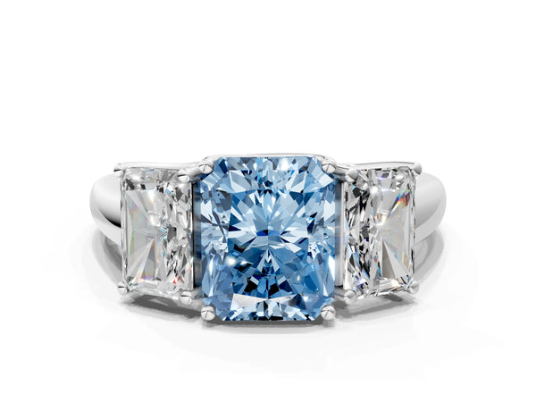 White gold Three-Stone Fancy Blue Radiant Cut Diamond Engagement Ring with Prong Setting