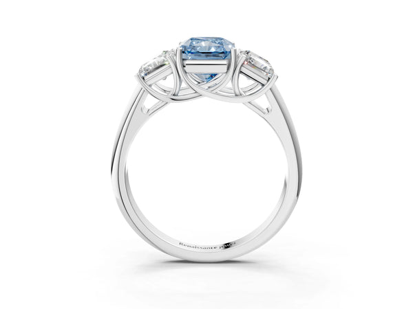 White gold Three-Stone Fancy Blue Radiant Cut Diamond Engagement Ring with Prong Setting
