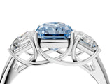 White gold Three-Stone Fancy Blue Radiant Cut Diamond Engagement Ring with Prong Setting_19