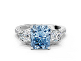 White gold Three-Stone Fancy Blue Radiant  Cut Diamond Pavé Band with Four-Prong Setting_25