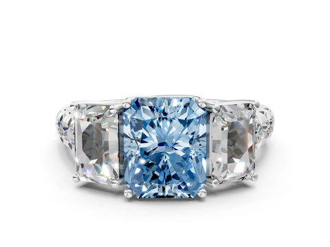 White gold Three-Stone Fancy Blue Radiant Cut Diamond Pavé Band with Prong Setting_12