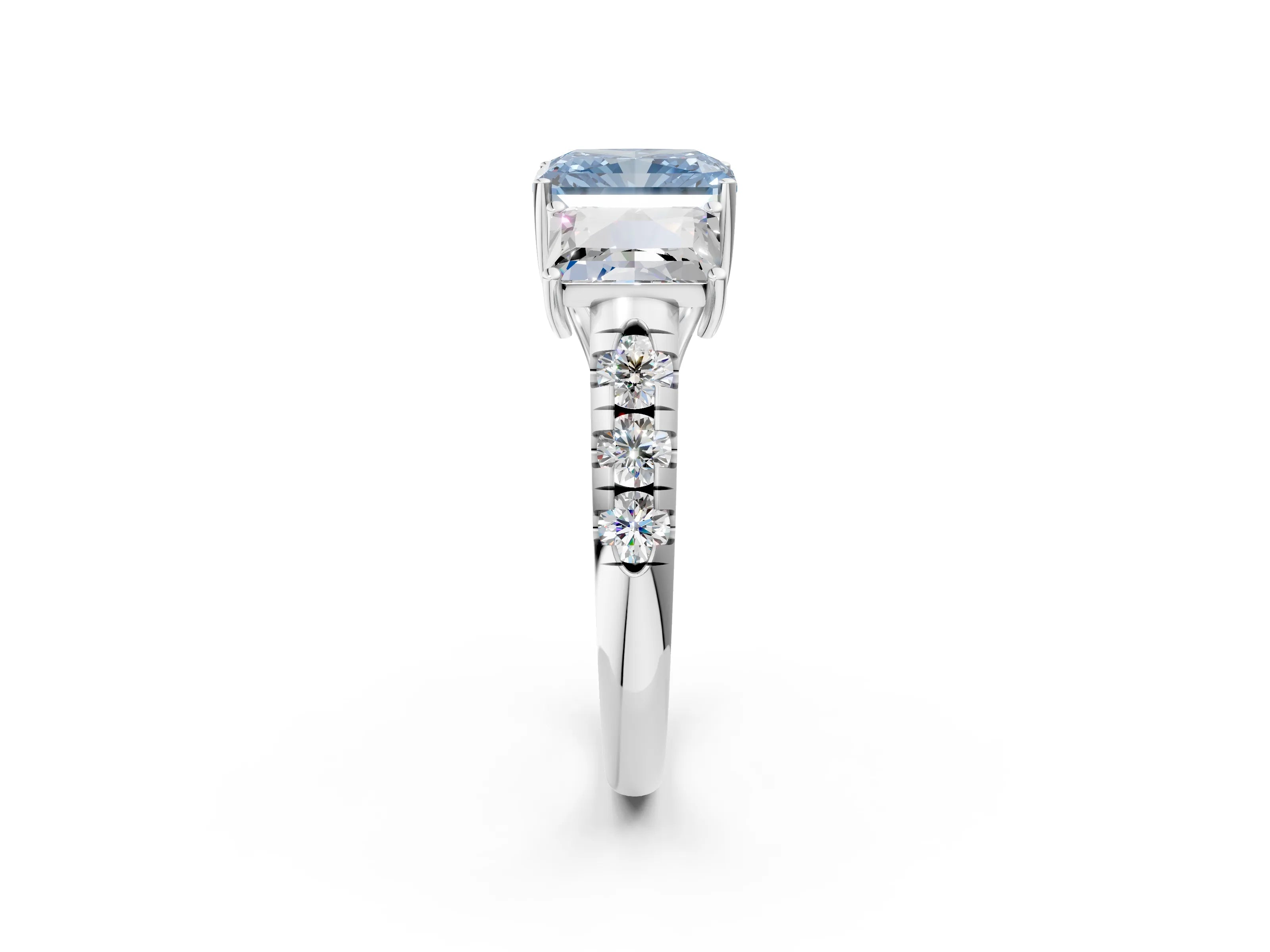 White gold Three-Stone Fancy Blue Radiant Cut Diamond Pavé Band with Prong Setting_14