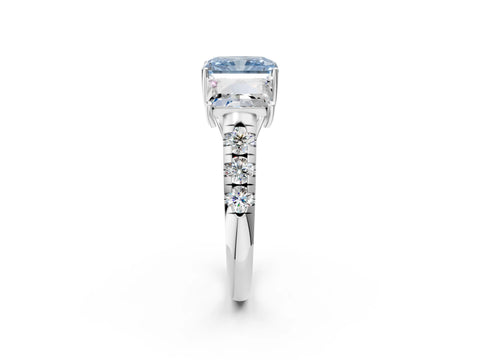 White gold Three-Stone Fancy Blue Radiant Cut Diamond Pavé Band with Prong Setting_14