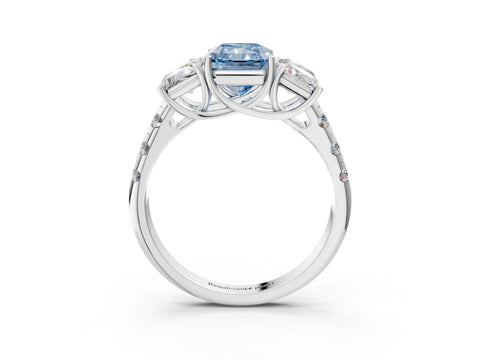 White gold Three-Stone Fancy Blue Radiant Cut Diamond Pavé Band with Prong Setting_15