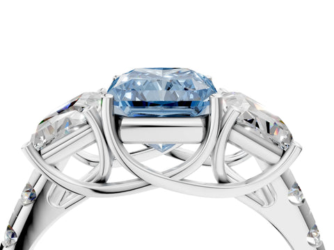 White gold Three-Stone Fancy Blue Radiant Cut Diamond Pavé Band with Prong Setting_16