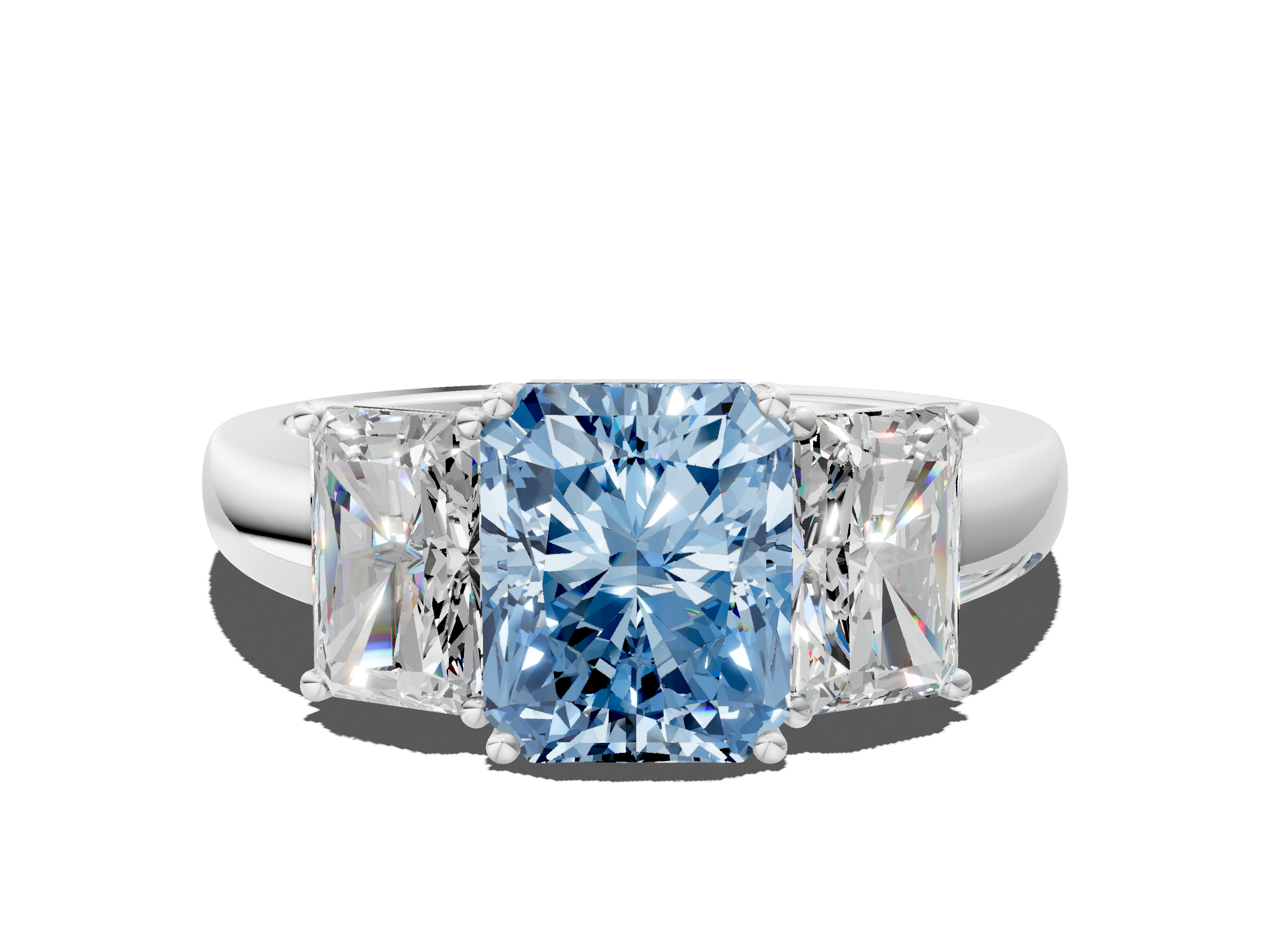 White gold Three-Stone Fancy Blue Radiant  Cut Diamond Ring with Channel-Set Band and Four-Prong Setting_49