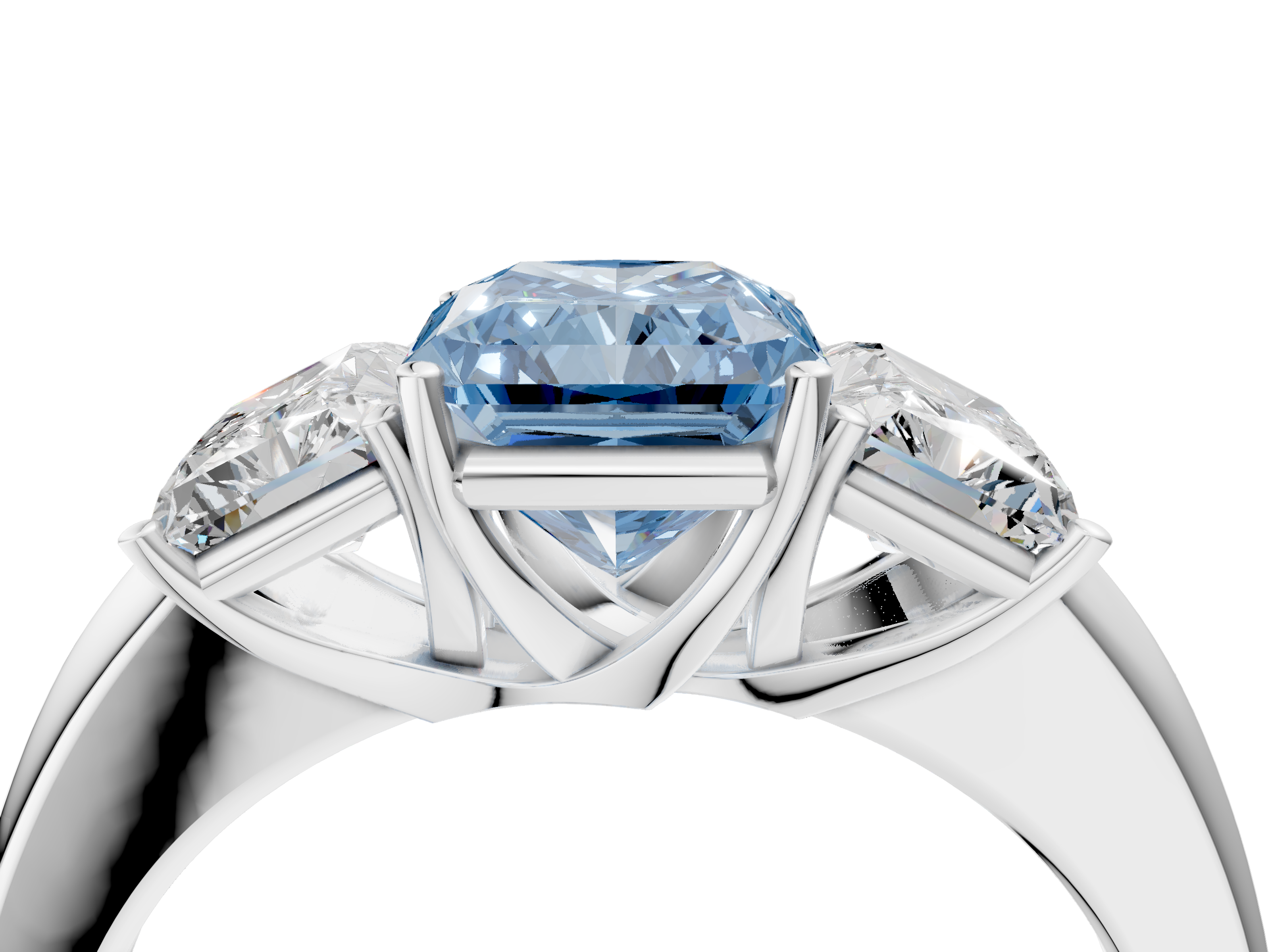 White gold Three-Stone Fancy Blue Radiant  Cut Diamond Ring with Channel-Set Band and Four-Prong Setting_53
