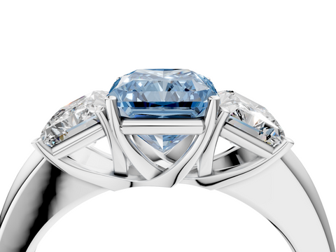White gold Three-Stone Fancy Blue Radiant  Cut Diamond Ring with Channel-Set Band and Four-Prong Setting_54