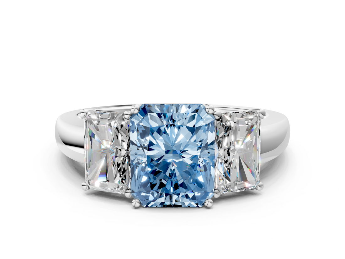 White gold Three-Stone Fancy Blue Radiant  Cut Diamond Ring with Channel-Set Band and Four-Prong Setting_66