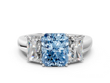 White gold Three-Stone Fancy Blue Radiant  Cut Diamond Ring with Channel-Set Band and Four-Prong Setting_66
