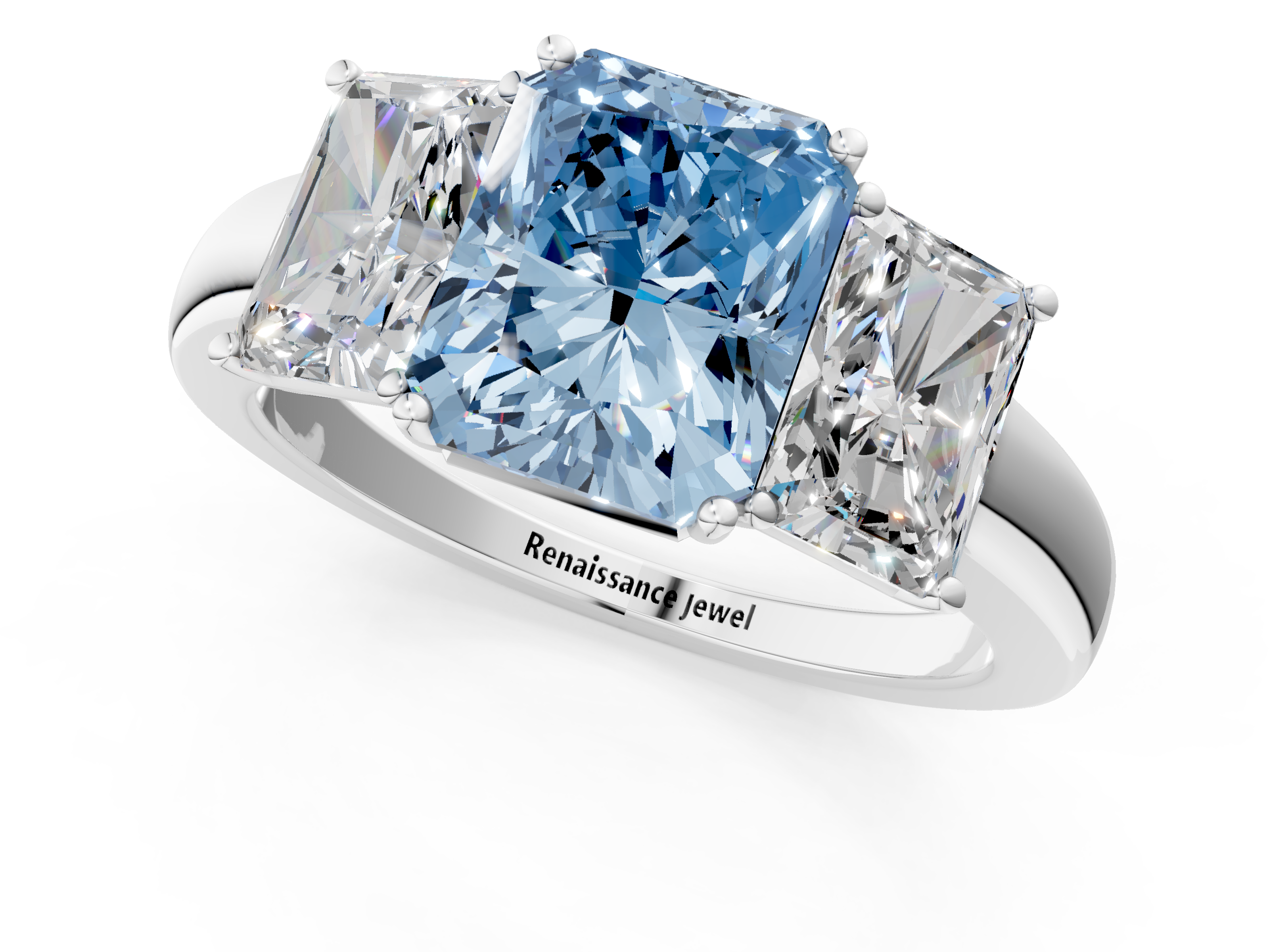 White gold Three-Stone Fancy Blue Radiant  Cut Diamond Ring with Channel-Set Band and Four-Prong Setting_67