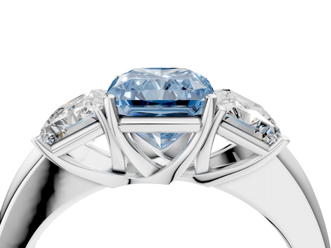 White gold Three-Stone Fancy Blue Radiant  Cut Diamond Ring with Channel-Set Band and Four-Prong Setting_70
