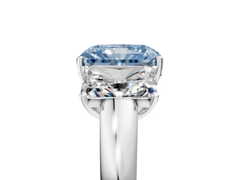 White gold Three-Stone Fancy Blue Radiant  Cut Diamond Ring with Channel-Set Band and Four-Prong Setting_71