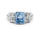White gold Three-Stone Fancy Blue Radiant Cut Diamond Ring with Pavé Band and Prong Setting_123