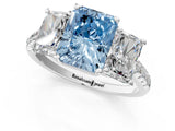 White gold Three-Stone Fancy Blue Radiant Cut Diamond Ring with Pavé Band and Prong Setting_124