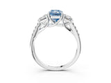 White gold Three-Stone Fancy Blue Radiant Cut Diamond Ring with Pavé Band and Prong Setting_126