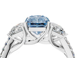White gold Three-Stone Fancy Blue Radiant Cut Diamond Ring with Pavé Band and Prong Setting_127