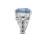 White gold Three-Stone Fancy Blue Radiant Cut Diamond Ring with Pavé Band and Prong Setting_128