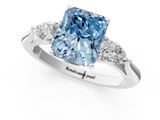 White gold Three-Stone Fancy Blue Radiant  Cut Diamond Ring with Pear Side Stones in Four-Prong Setting_110
