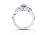 White gold Three-Stone Fancy Blue Radiant Cut Diamond Ring with Pear  Side Stones in Four-Prong Setting_15