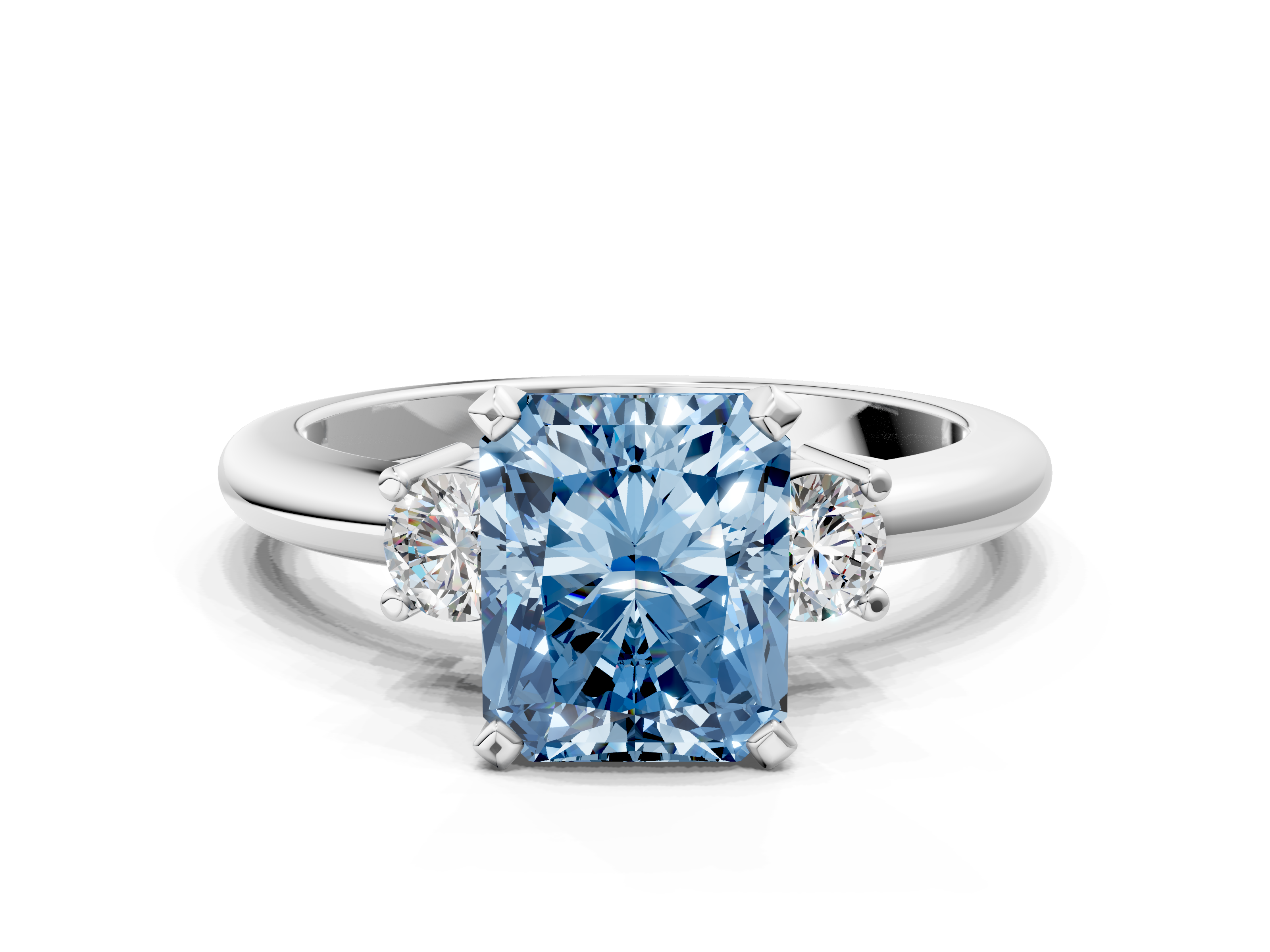 White gold Three-Stone Fancy Blue Radiant  Cut Diamond Solitaire with Prong Setting and Classic Band_28