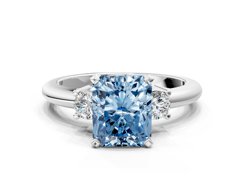 White gold Three-Stone Fancy Blue Radiant  Cut Diamond Solitaire with Prong Setting and Classic Band_28