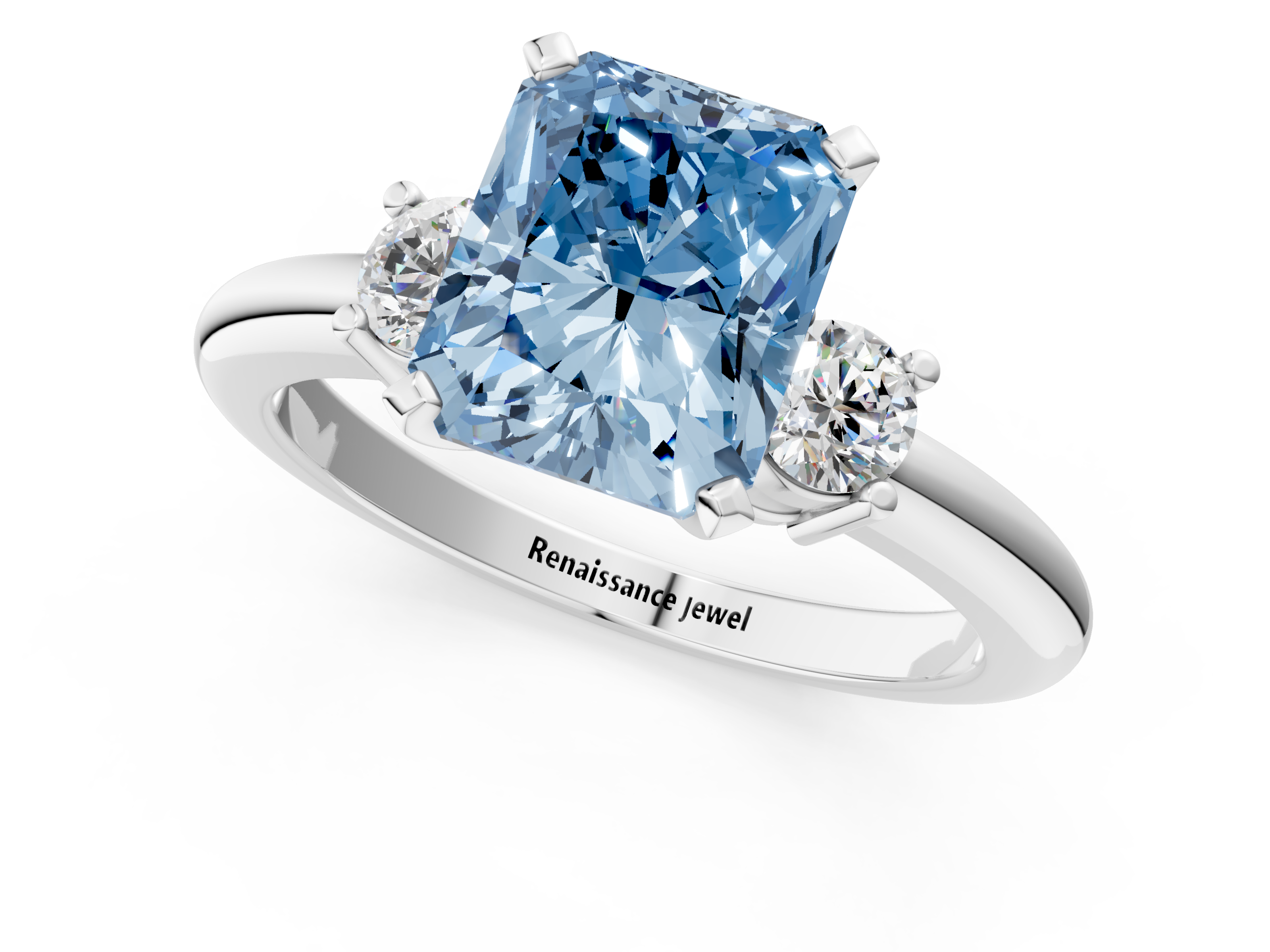 White gold Three-Stone Fancy Blue Radiant  Cut Diamond Solitaire with Prong Setting and Classic Band_29