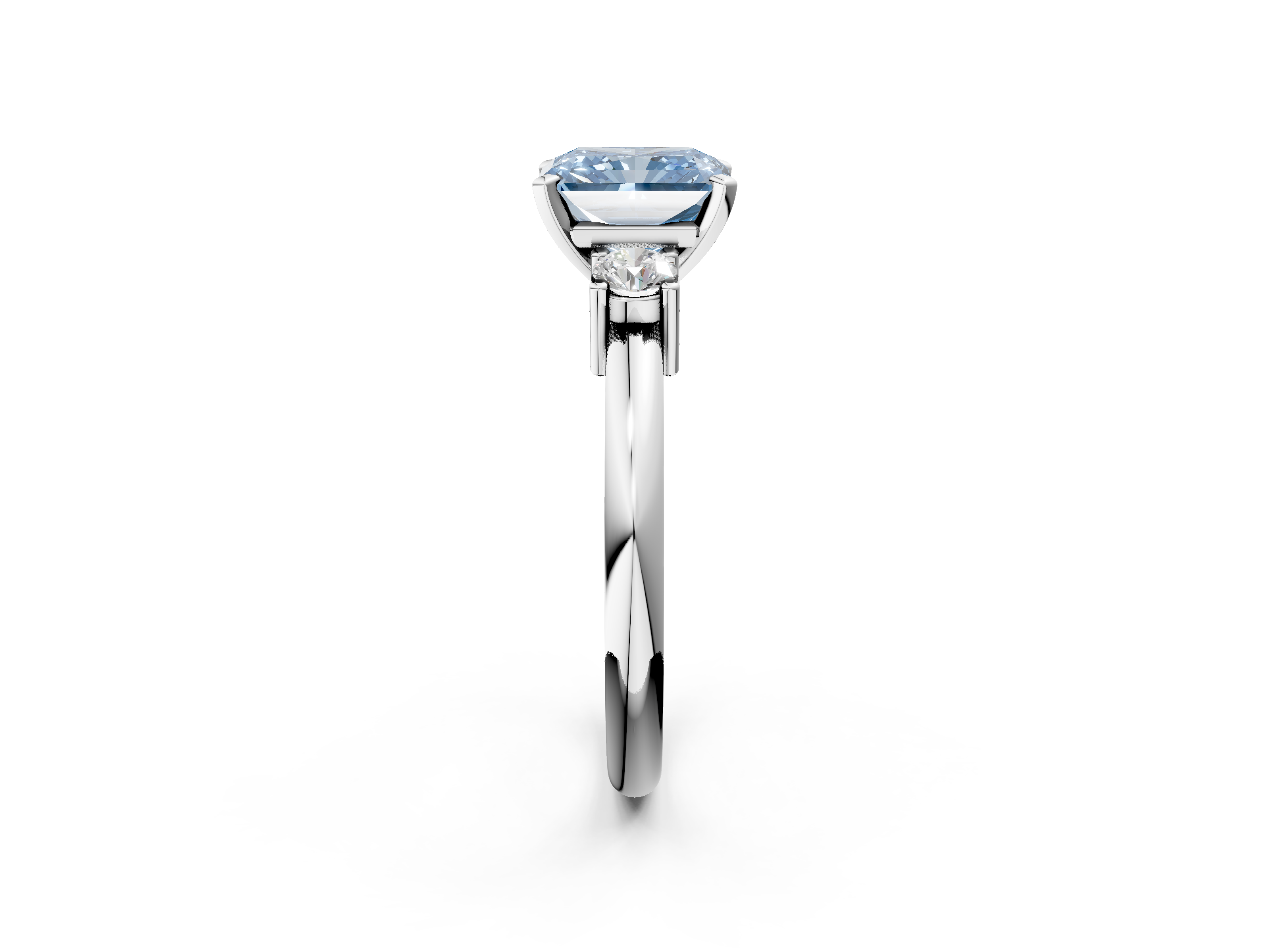 White gold Three-Stone Fancy Blue Radiant  Cut Diamond Solitaire with Prong Setting and Classic Band_30