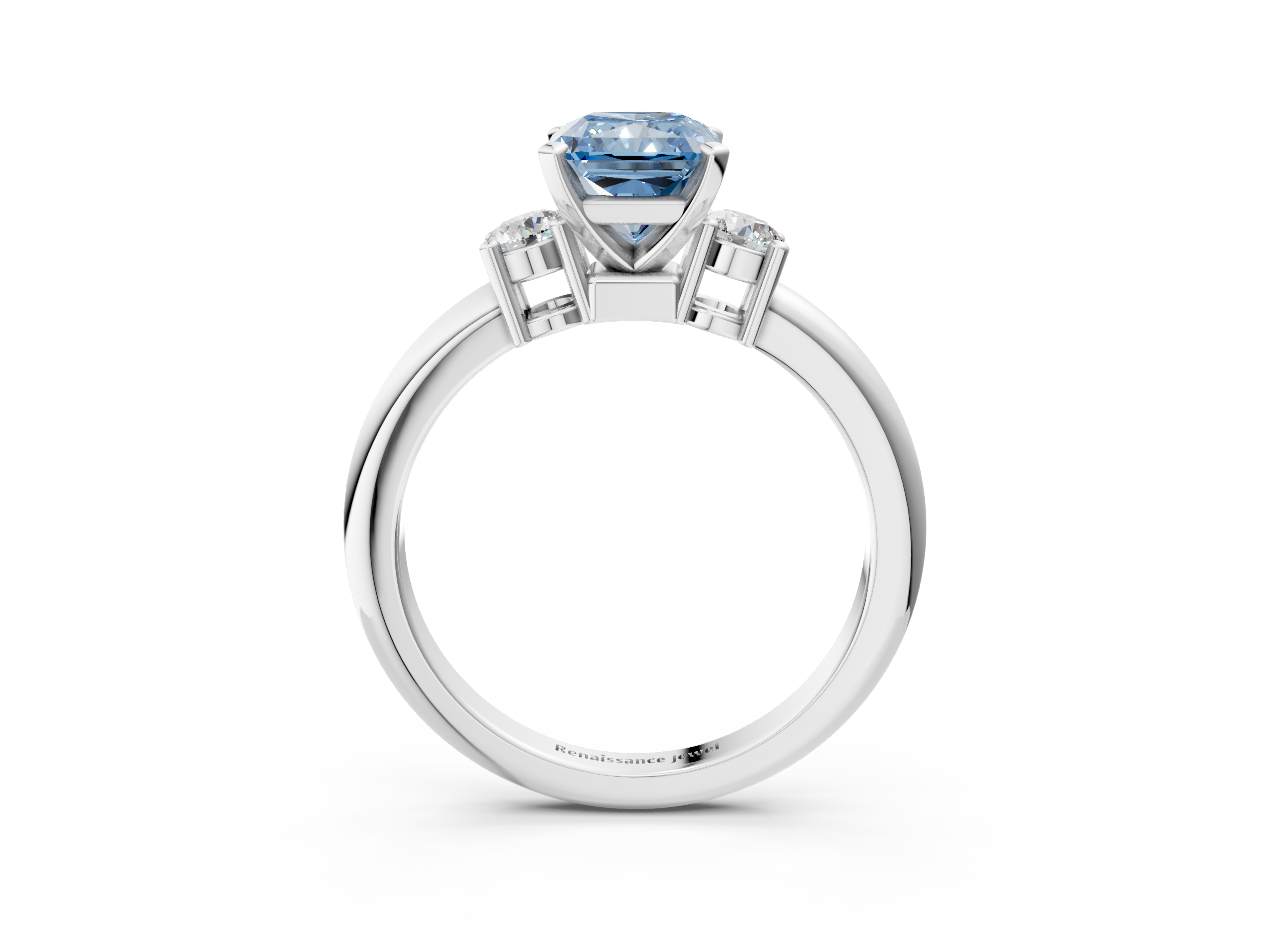 White gold Three-Stone Fancy Blue Radiant  Cut Diamond Solitaire with Prong Setting and Classic Band_31