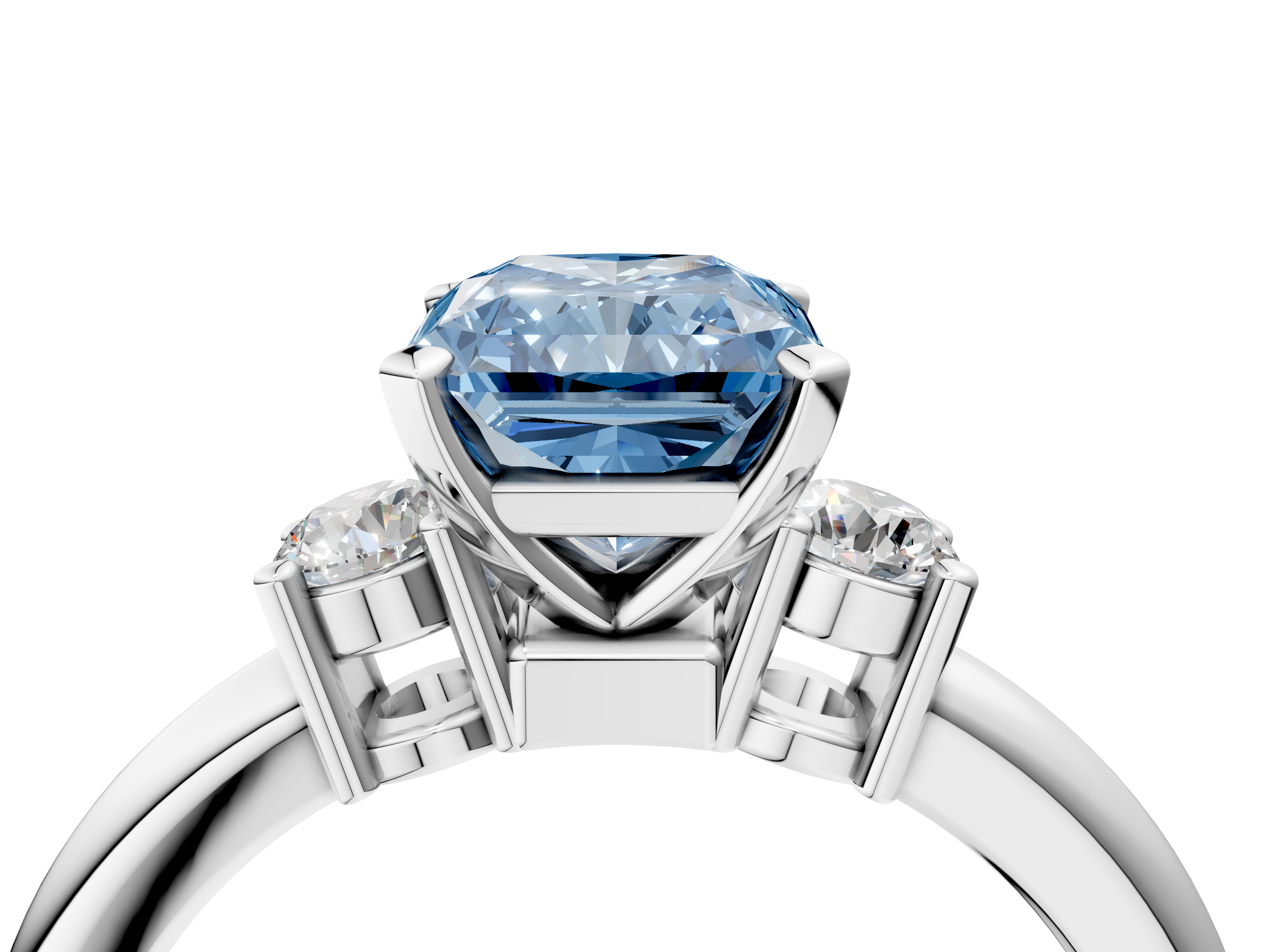 White gold Three-Stone Fancy Blue Radiant  Cut Diamond Solitaire with Prong Setting and Classic Band_32