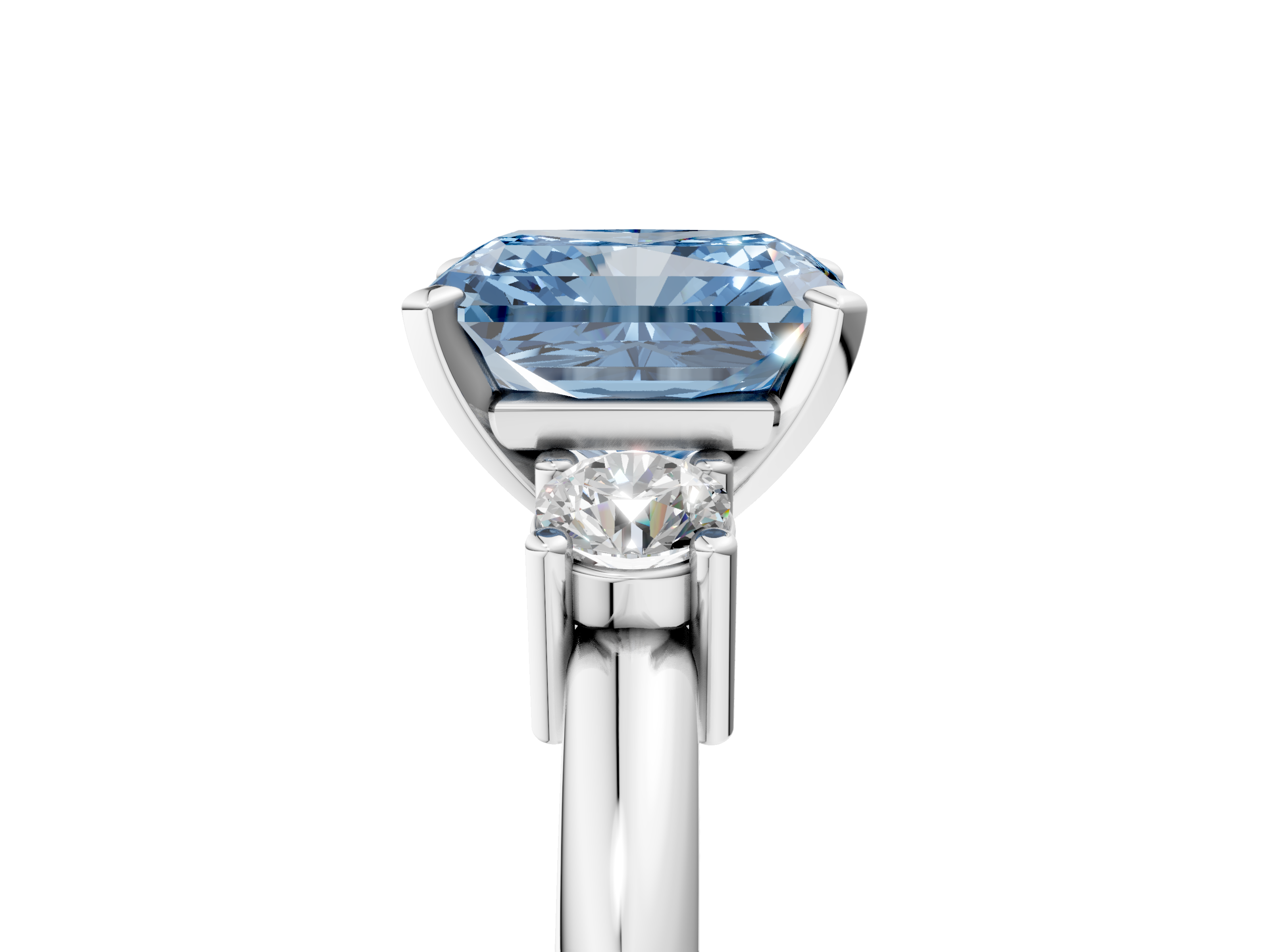 White gold Three-Stone Fancy Blue Radiant  Cut Diamond Solitaire with Prong Setting and Classic Band_33