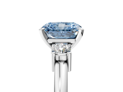 White gold Three-Stone Fancy Blue Radiant  Cut Diamond Solitaire with Prong Setting and Classic Band_33