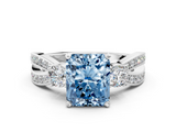White gold Three-Stone Fancy Blue Radiant  Cut Diamond Twist Band with Prong Setting_54
