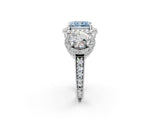 White gold Three-Stone Fancy Blue Radiant Cut Halo Diamond Milgrain Band with Four-Prong Setting_2