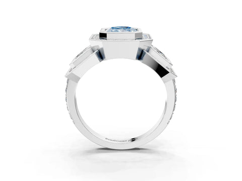 White gold Three-Stone Fancy Blue Radiant Cut Halo Pavé Diamond Ring_3