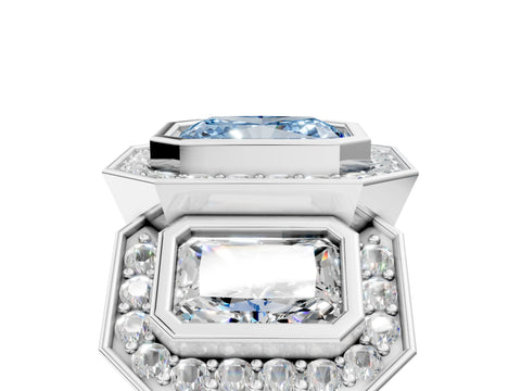 White gold Three-Stone Fancy Blue Radiant Cut Halo Pavé Diamond Ring_5