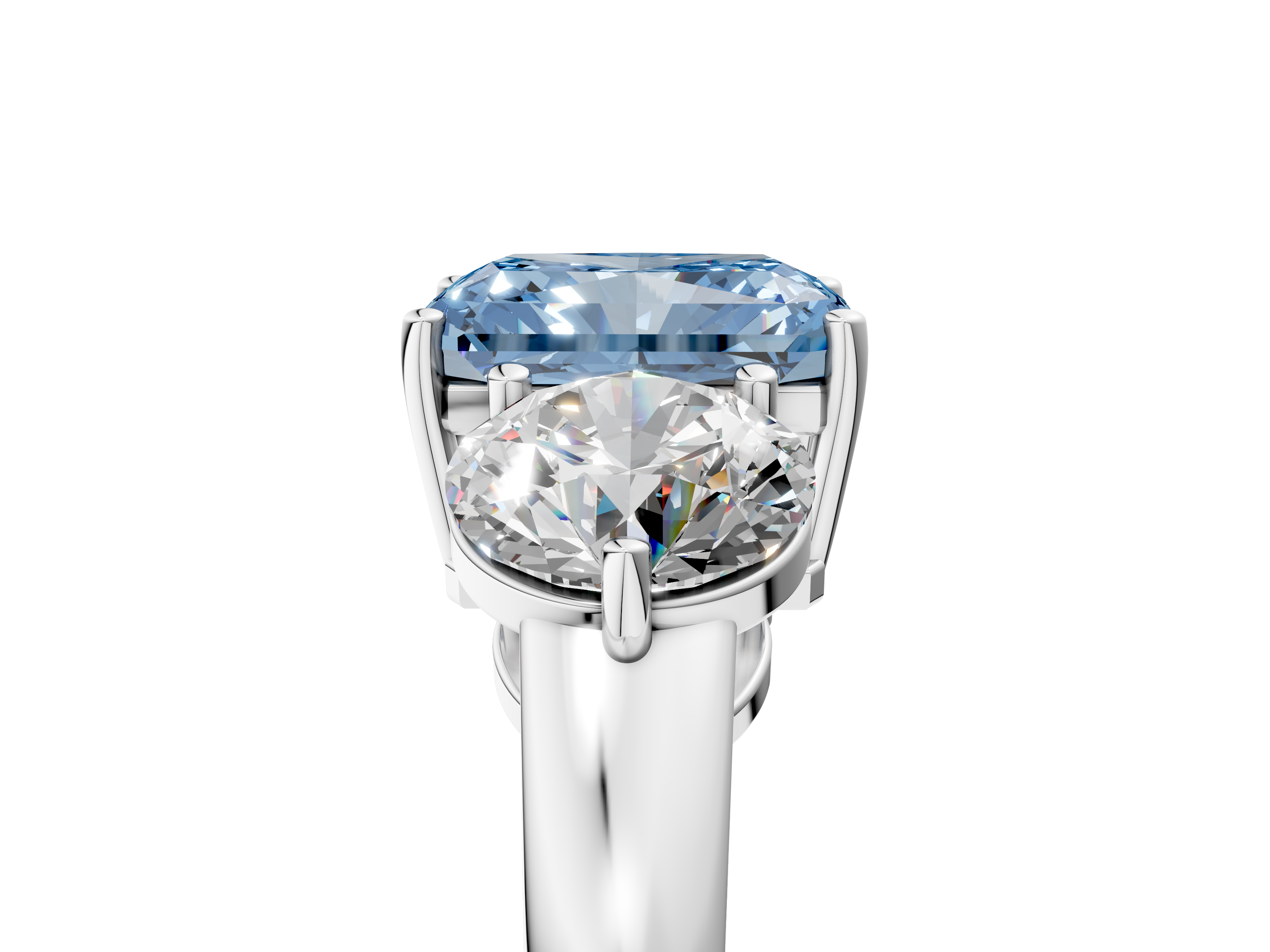 White gold Three-Stone Fancy Blue Radiant  Cut Solitaire Ring with Prong Setting on a Classic Band_53