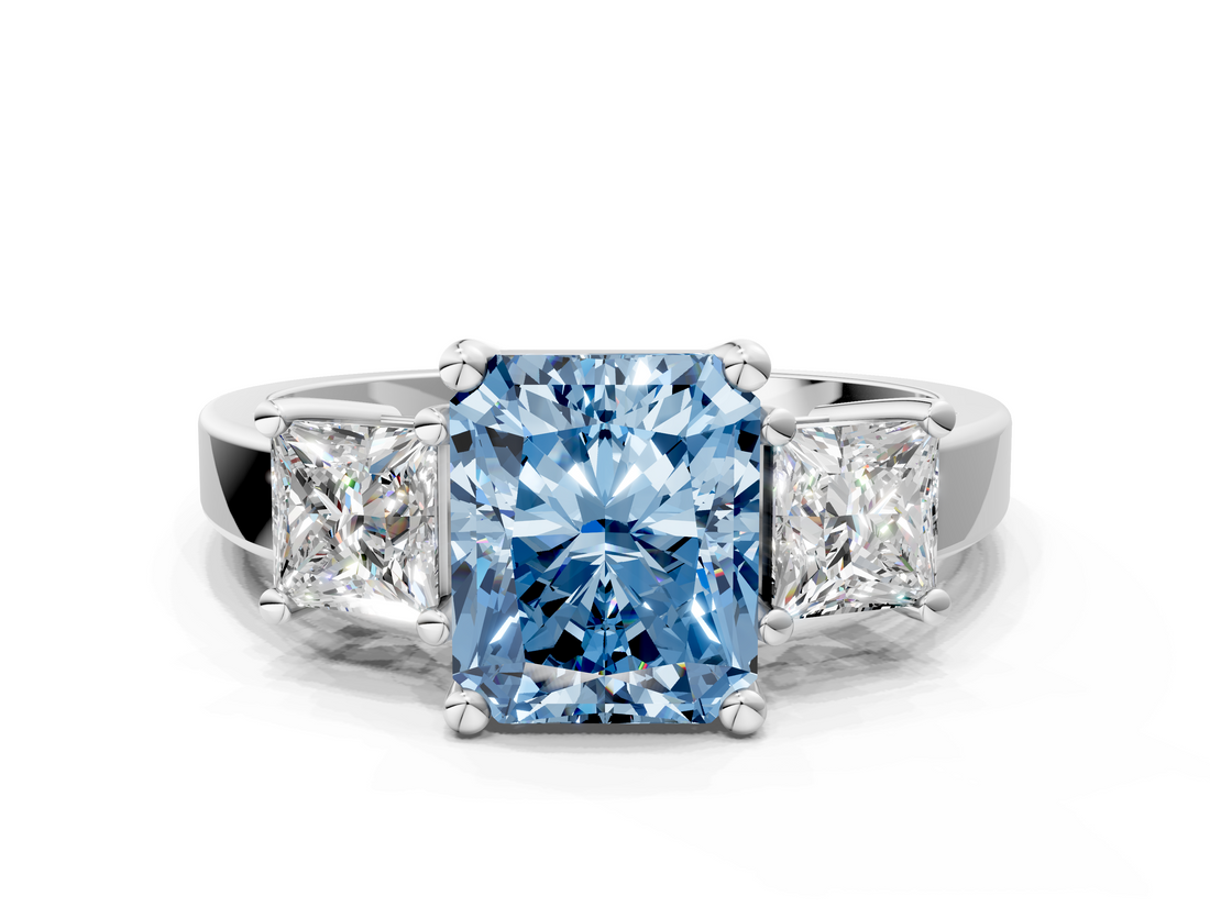White gold Three-Stone Fancy Blue Radiant  Cut Solitaire Ring with Prong Setting_3