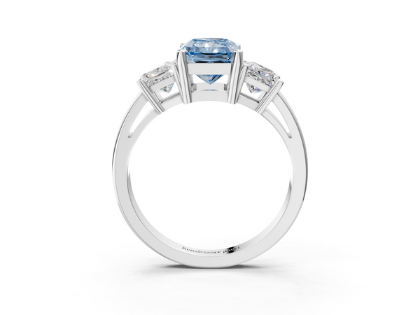 White gold Three-Stone Fancy Blue Radiant  Cut Solitaire Ring with Prong Setting