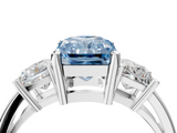 White gold Three-Stone Fancy Blue Radiant  Cut Solitaire Ring with Prong Setting_7