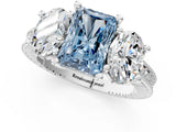 White gold Three-Stone Fancy Blue Radiant  Diamond Milgrain Pave Band with Prong Setting 1
