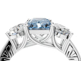 White gold Three-Stone Fancy Blue Radiant  Diamond Milgrain Pave Band with Prong Setting 4
