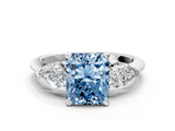 White gold Three-Stone Fancy Blue Radiant  Diamond Ring with Pear Side Stones in Four-Prong Setting_76