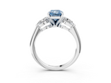 White gold Three-Stone Fancy Blue Radiant  Diamond Ring with Pear Side Stones in Four-Prong Setting_79